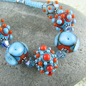 tangerine and turquoise lampwork necklace